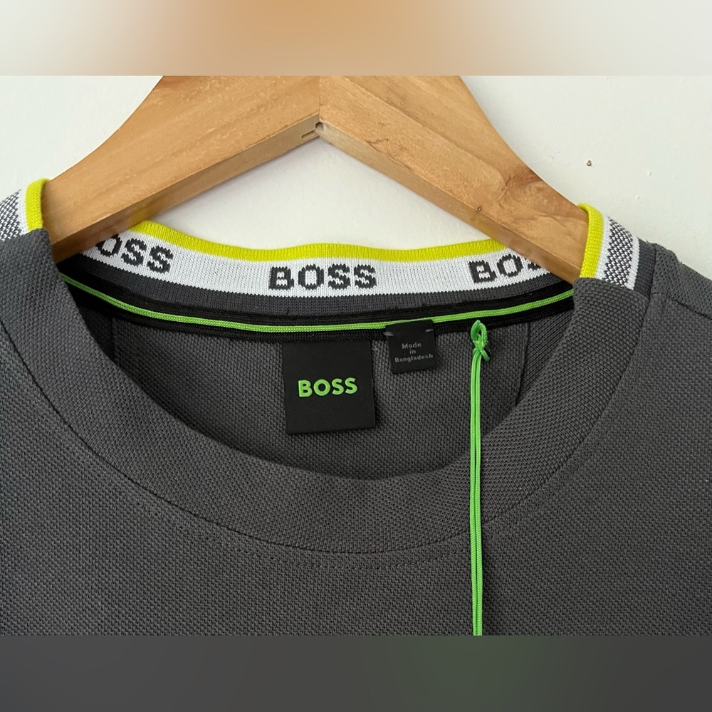 BOSS COTTON-PIQUÉ T-SHIRT WITH JACQUARD-WOVEN BACK COLLAR GRAY - Picture 8 of 10